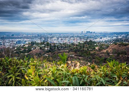 Los Angeles Seen From Bronson Canyon On A Cloudy Day. California, Usa