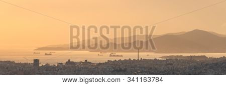 View Of Athens, Port Of Piraeus And Salamina Island From Lycabettus Hill.