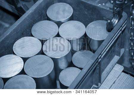 The Raw Materials Ingot After Cutting By Automatic Band Saw Machine. The  Preparation Materials For 