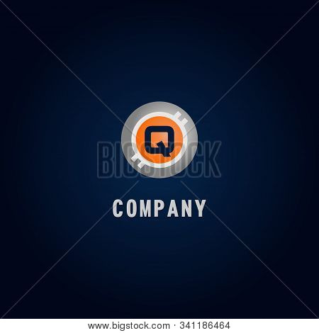 Letter Q Alphabetic Logo Design Template, Crypto Curency Logo Concept, White, Gray, Orange, Ellipse,