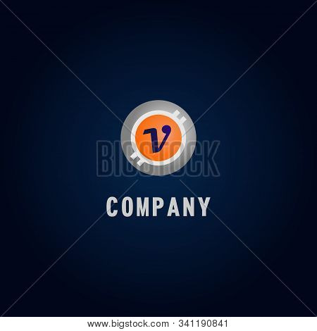 Letter V Alphabetic Logo Design Template, Crypto Curency Logo Concept, White, Gray, Orange, Ellipse,