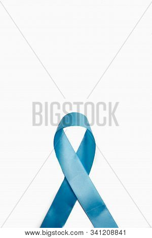 Symbol For Support Men. Blue Ribbon On White Background. Prostate Cancer Awareness, Movember Men's H