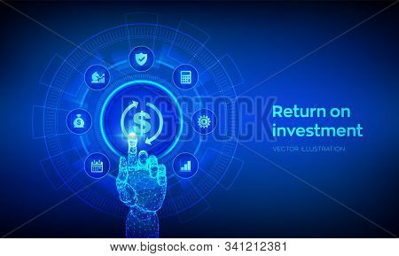 Roi. Return On Investment Business And Technology Concept. Profit Or Financial Income Strategy. Mark
