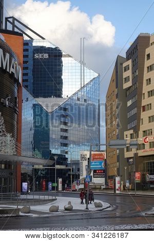 Tallinn, Estonia, December 1, 2019.  Street view of Tallinn in winter            