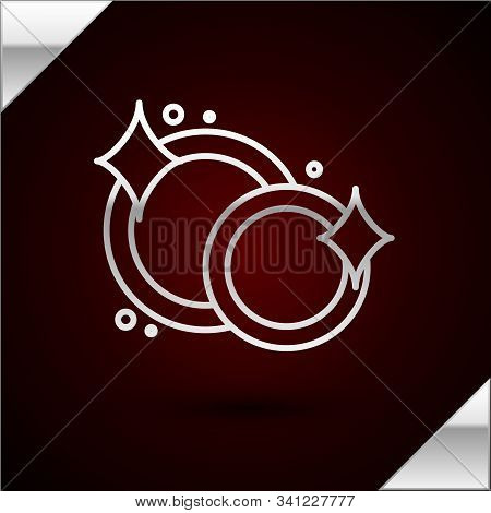 Silver Line Washing Dishes Icon Isolated On Dark Red Background. Cleaning Dishes Icon. Dishwasher Si