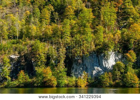 Reflection Of Hills In Koenigsee, Autumn Time In Bavaria