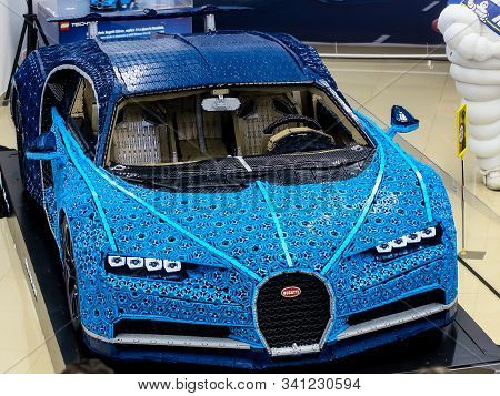 Bucharest, Romania - September 26, 2019: A Full-size Bugatti Chiron Made Entirely From Lego Bricks I