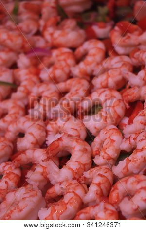 Fresh Prawns At A Fishmarket In Barcelona