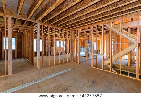 Interior View Of A House Under Construction Home Framing