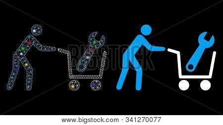 Flare Mesh Tools Shopping Icon With Glitter Effect. Abstract Illuminated Model Of Tools Shopping. Sh
