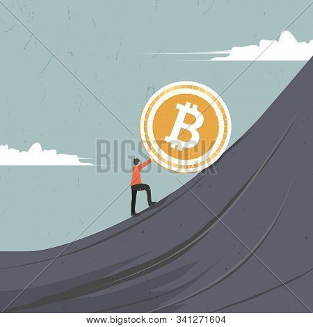 Man Pushing Bitcoin Up Mountain, Investors Try To Pump Bitcoin Price