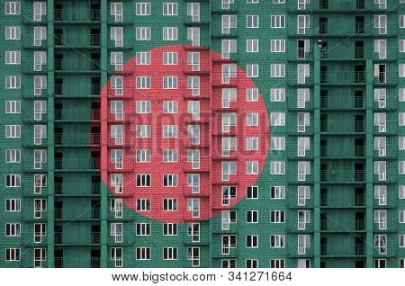 Bangladesh Flag Depicted In Paint Colors On Multi-storey Residental Building Under Construction. Tex