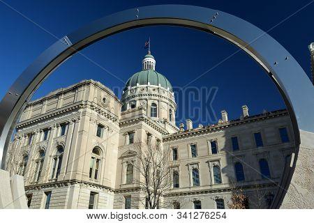 Indianapolis, Indiana, Usa - December 16, 2017: The Indiana Statehouse Is The Seat Of Government In 