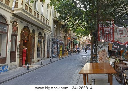Istanbul, Turkey - September 10th 2019. A Street In The Cihangir District Of Beyoglu, Istanbul