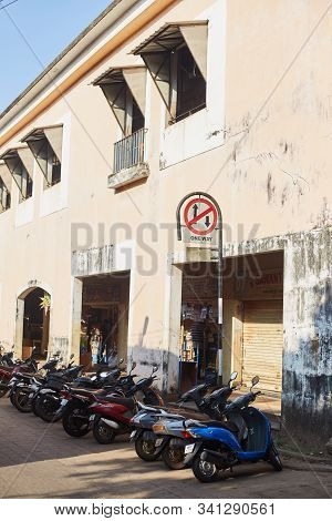 Panaji, Goa. India - December 15, 2019: Bike Parking In Panaji. State Capital Goa.