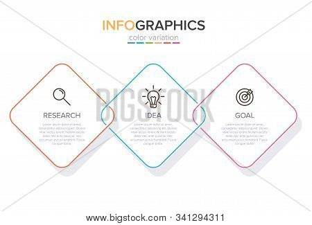 Concept Of Arrow Business Model With 3 Successive Steps. Three Colorful Design Elements. Timeline De