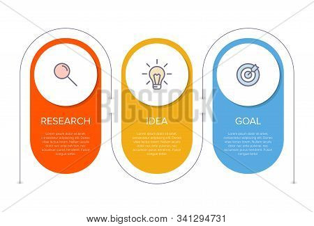 Concept Of Arrow Business Model With 3 Successive Steps. Three Colorful Design Elements. Timeline De
