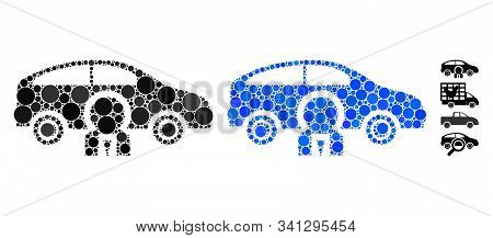 Car Owner Composition Of Circle Elements In Various Sizes And Shades, Based On Car Owner Icon. Vecto