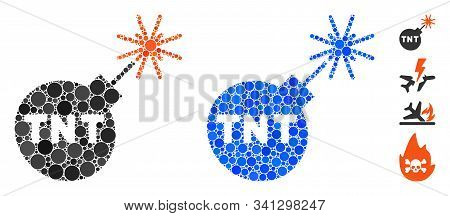 Tnt Bomb Composition Of Round Dots In Various Sizes And Shades, Based On Tnt Bomb Icon. Vector Round