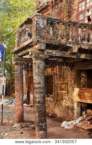 Panaji, Goa, India - December 15, 2019: Streets Of The State Capital Of Goa Panjim. Old Slums Cities
