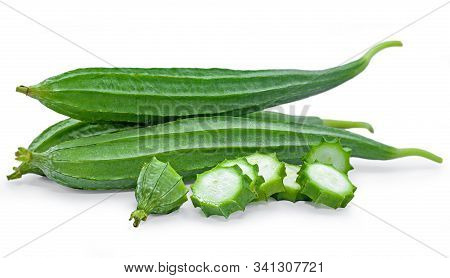 Green Luffa Acutangula Isolated On White Background