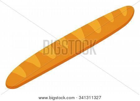 Baked Loaf Of Bread. Isolated Baguette Of French Cuisine. Delicious Production Made Of Wheat Flour. 