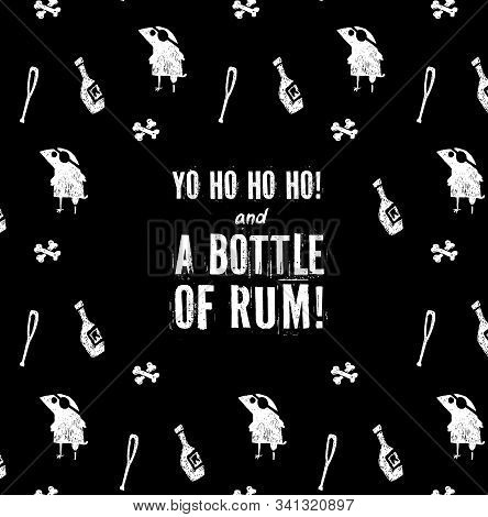 Crow Pirate Bottle Rum Bones Black And White Frame Border Poster
