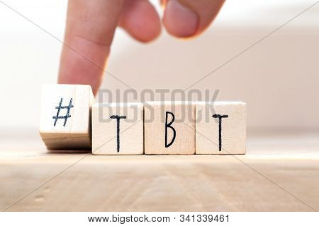Wooden Cubes With Hashtag Tbt, Meaning Throwback Thursday Near White Background Social Media Concept