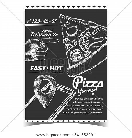 Vegetarian Italian Pizza Advertising Banner Vector. Cooked Slice Cheese Pizza With Ingredients Rapin