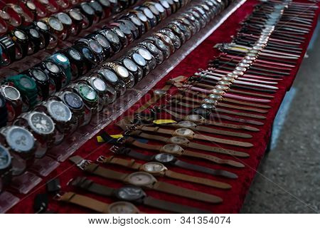Campos, Mallorca, Balearic Islands / Spain, October, 19, 2019:  View Of Several Wristwatches In A Ma
