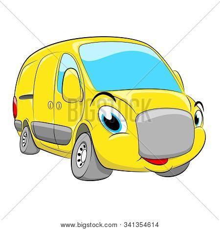 Cartoon Yellow Car. Cartoon Wagon. Transportation Of People.