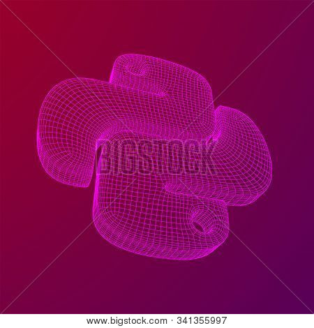 Python Code Language Sign. Programming Coding And Developing Concept. Wireframe Low Poly Mesh Vector