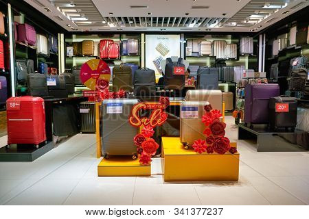 HONG KONG, CHINA - CIRCA JANUARY, 2019: interior shot of Samsonite store in Elements shopping mall.