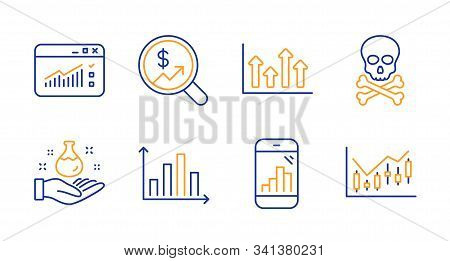 Upper Arrows, Chemistry Lab And Currency Audit Line Icons Set. Diagram Graph, Chemical Hazard And Gr