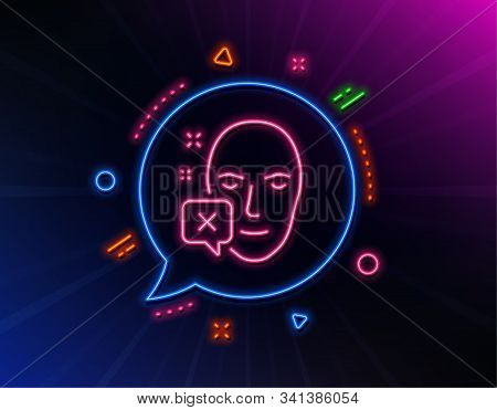 Face Declined Line Icon. Neon Laser Lights. Human Profile Sign. Facial Identification Error Symbol. 
