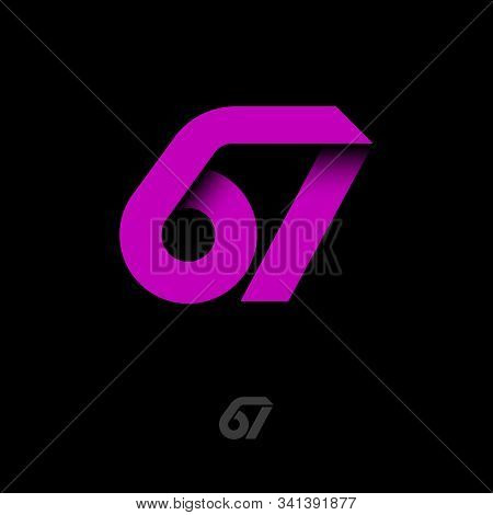 67 Origami Monogram. Pink Ribbons Like Number 67 Initial. Network Icon. Typography. Lettering Design
