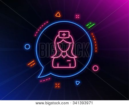 Hospital Nurse Line Icon. Neon Laser Lights. Medical Help Assistant Sign. Glow Laser Speech Bubble. 