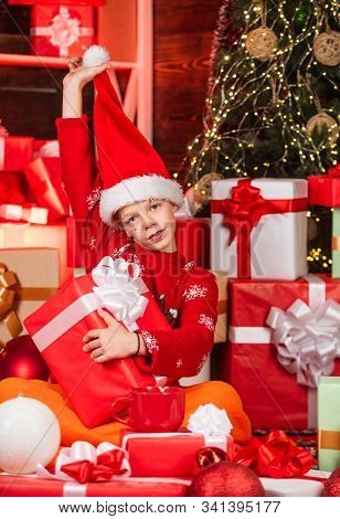 Everyone Will Get A Present. Post Full Of Present Boxes And Parcels. Small Teenage Boy After Shoppin