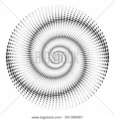 Dotted Halftone Vector Spiral Pattern Or Texture. Stipple Dot Backgrounds With Ellipses