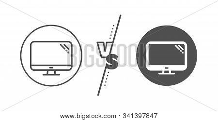 Pc Component Sign. Versus Concept. Computer Line Icon. Monitor Symbol. Line Vs Classic Computer Icon