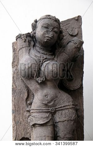 KOLKATA, INDIA - FEBRUARY 09:  Salabhanjika, from 13th century found in Khondalite Konark, Odisha now exposed in the Indian Museum in Kolkata, West Bengal, India on February 09, 2016.