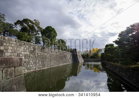 Fortification Of Nijojo Castle In Kyoto Japan During Autumn Season. Nijo Castle Consists Of Two Conc