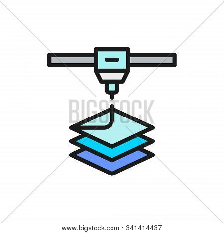 3d Printer, Printing Flat Color Line Icon. Isolated On White Background