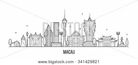 Macau Skyline China City Buildings Vector Linear