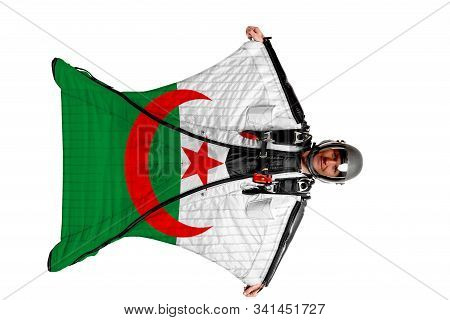 Algeria extreme travel. Simulator of free fall. Men in wing suit.