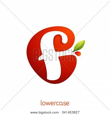 Lowercase Letter F Logo In Fresh Juice Splash With Green Leaf. Vector Elements Can Be Used For Natur
