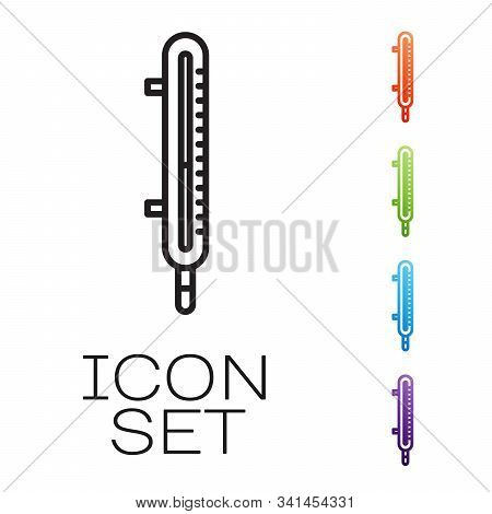 Black Line Meteorology Thermometer Measuring Icon Isolated On White Background. Thermometer Equipmen