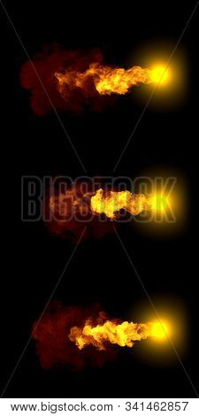 High Detail Magic Fireballs - Set Of 3 Different Images Isolated On Black Background, 3d Illustratio