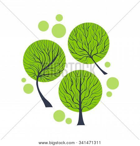 Three Elegant Vector Treies. Eco And Healthy Lifestyle Concept. Nature Illustration. Eps 8