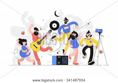 People Fun To Dance Together Vector Illustration